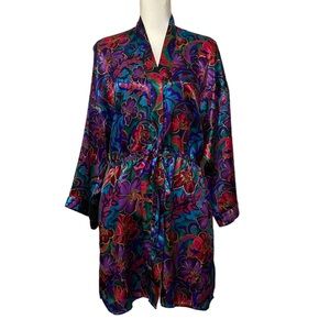 Y2k Vtg Victoria's Secret Gold Label Satin Floral Kimono Robe Purple Size Small